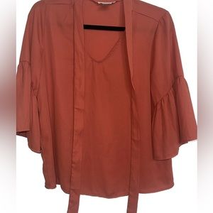 Orange/Rust Tie V-Neck Flowy Blouse